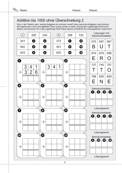 Schriftliche Addition und Subtraktion bis 1000 PDF