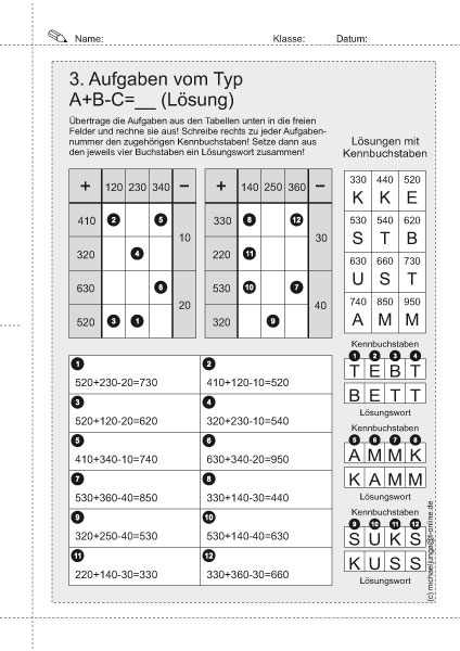 Vernetztes Kopfrechnen Add. Subtr. bis 1000 PDF