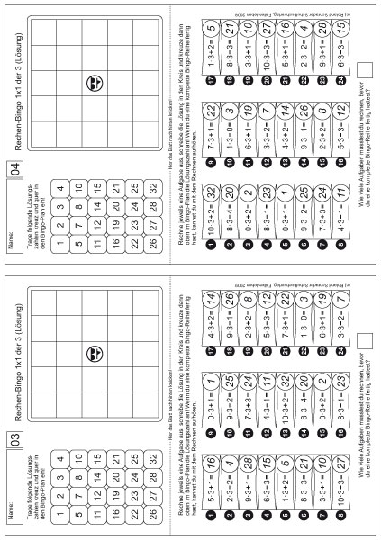 Lern-BINGO Kleines 1x1 für Rechtshänder PDF