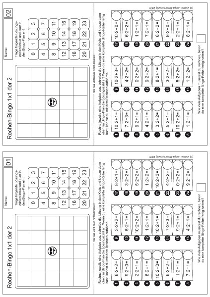 Lern-BINGO Kleines 1x1 für Linkshänder PDF