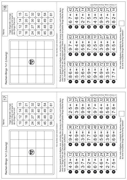 Lern-BINGO Kleines 1x1 für Linkshänder PDF