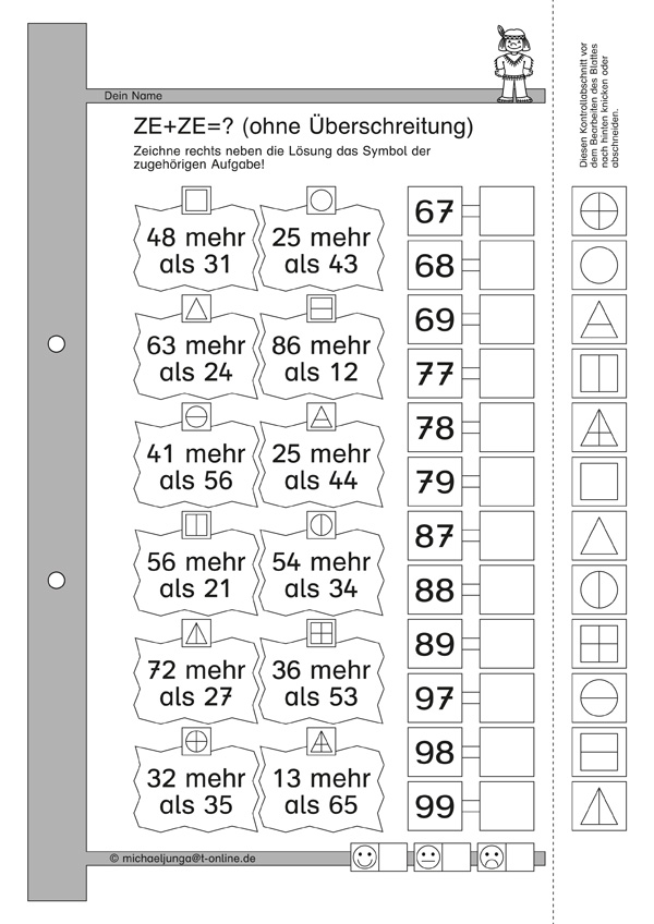 Kopfrechentraining bis 100 mit Selbstkontrolle PDF