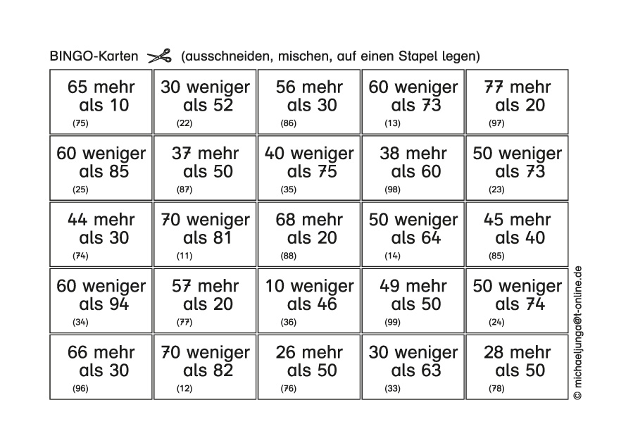 Lern-BINGO 9B Addition Subtraktion (Z+ZE/ZE-Z o.Ü.) bis 100 PDF