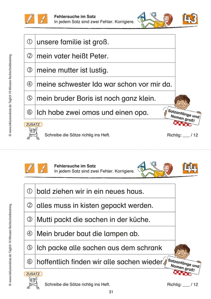 Rechtschreibtraining  Satzanfang PDF