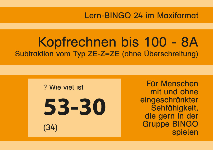 Lern-BINGO 8A Subtraktion (Z+ZE=ZE o.Ü) bis 100 PDF