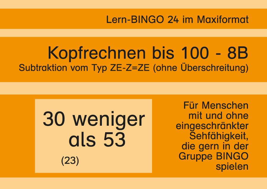 Lern-BINGO 8B Subtraktion (Z+ZE=ZE o.Ü) bis 100 PDF